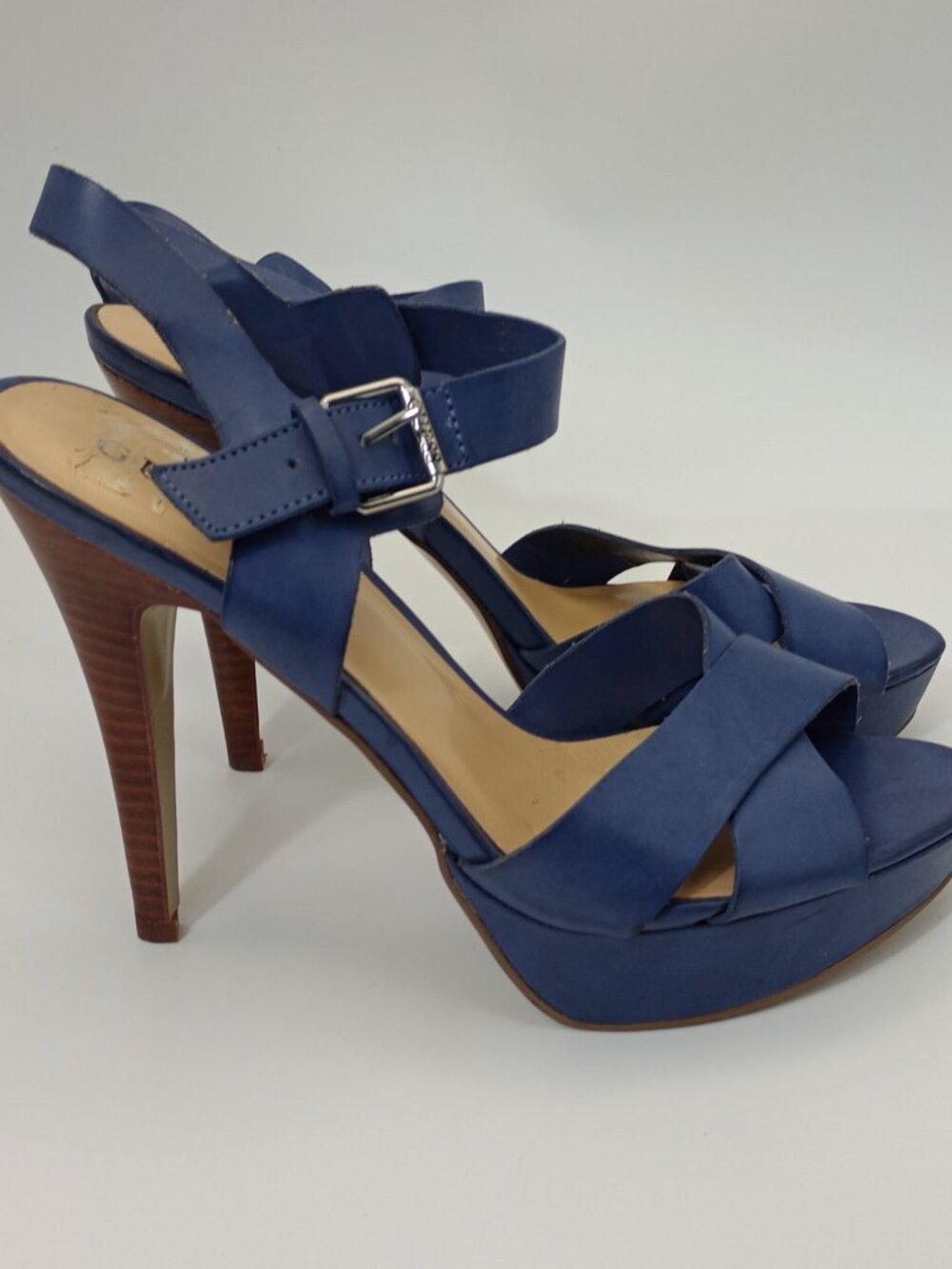Blue Platform Stiletto Heels Ankle Strap Sandals Women's Size 9